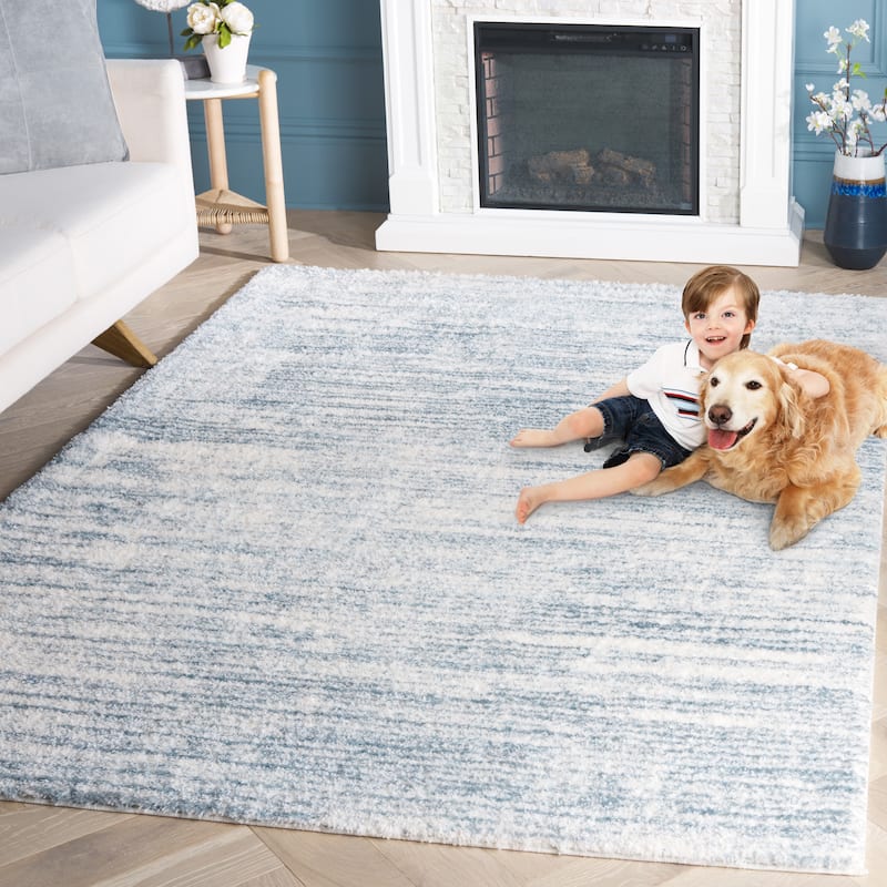 SAFAVIEH Tahoe Shag Yaprak Abstract 1.2-inch Thick Rug - 8' x 10' - Blue/Ivory - Rectangle