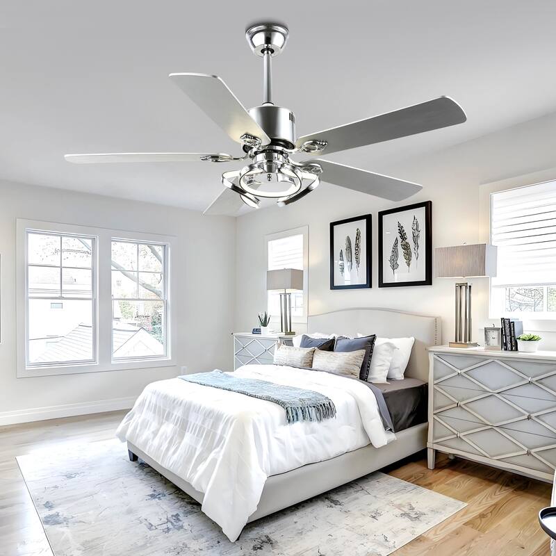 CurveCurio 52" Classic Solid Wood Ceiling Fan 3 Color Dimmable LED Light Kit & 6 Speed Quiet DC Motor w/ Remote Control