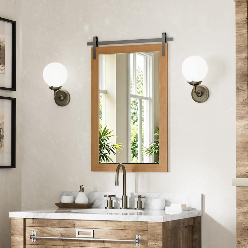 Farmhouse Barn Door Solid Wood Frame Bathroom Vanity Wall Mirror