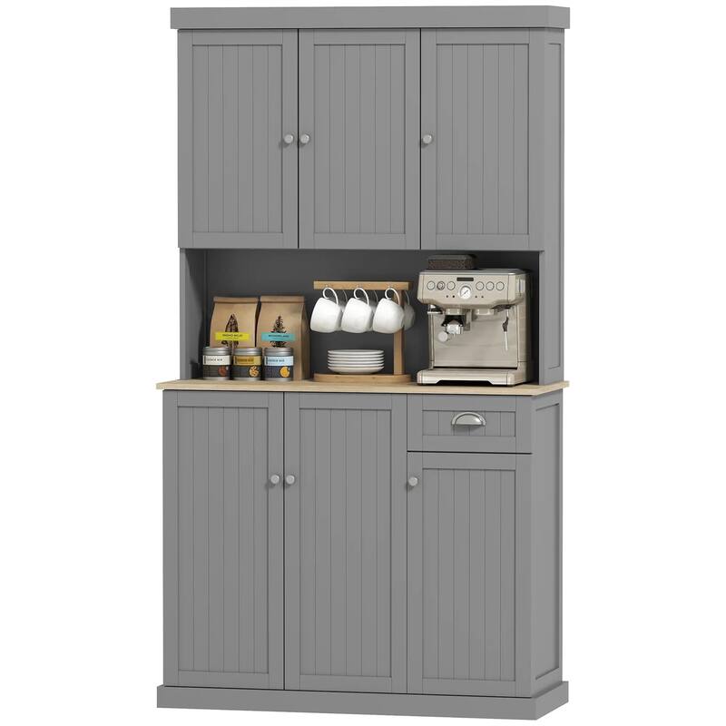 Kitchen Pantry Storage Cabinet with Microwave Oven Countertop, Drawer