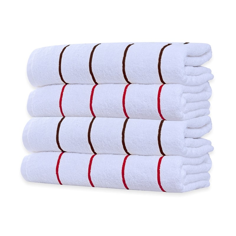 Pure Cotton Beach Towel Cabana Striped by Ample Decor- Set of 4 - 30 X 68 Inch - Brown/Red
