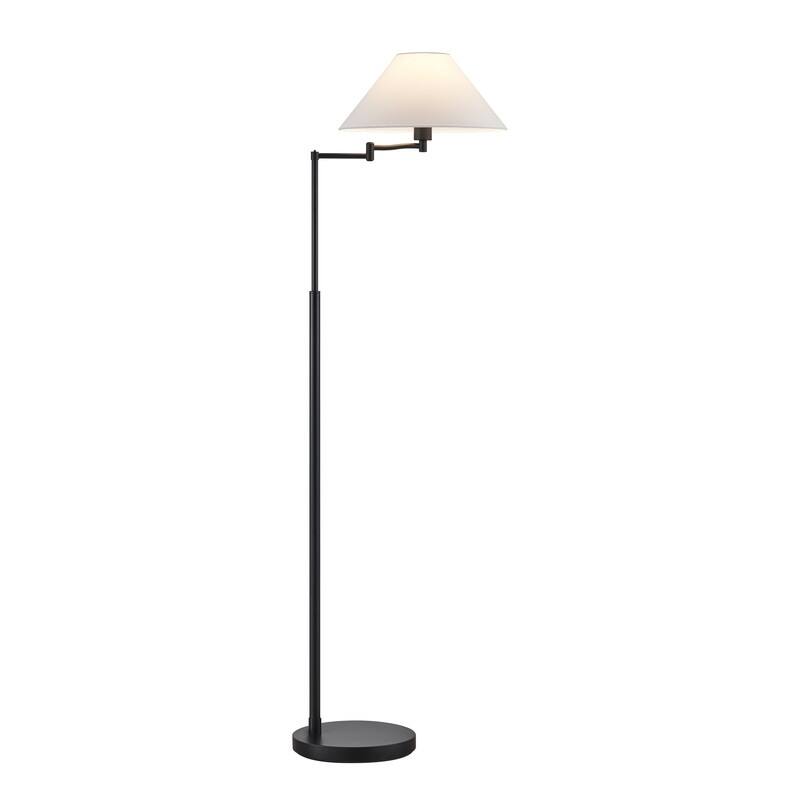 KAWOTI Modern Swing Arm Floor Lamp with Conical White Shade - W21.25" x D 15.5" x H62.25"