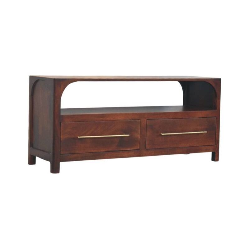 Artisan Furniture Solid Wood Arched Edge 2 Drawer Media Unit, Brown, 2-Drawers, 1-Shelf