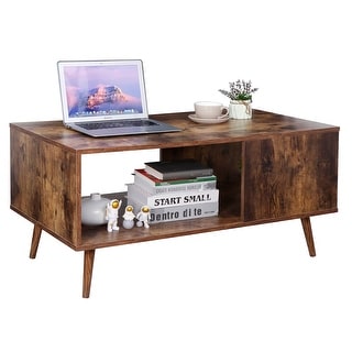 2 Tier Wooden Coffee Table with Storage Shelf , Modern Mid-Century ...