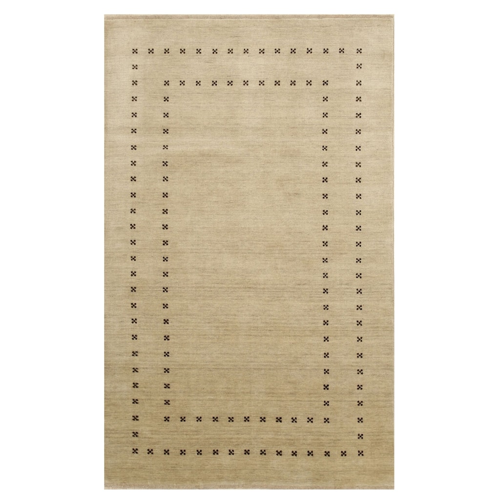 Beige Handmade Wool Transitional Rug, 6' x 9' - Handcrafted Modern Accent Rug for Dining or Living Room - L