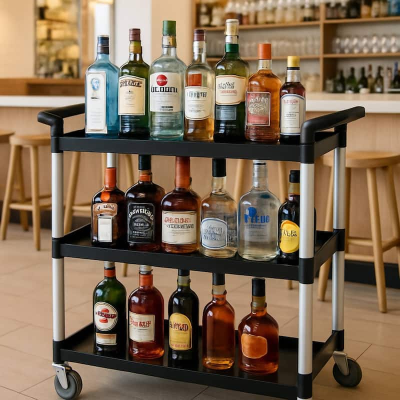 3-Tier Service Utility Cart for Foodservice Restaurant Office Kitchen Hotel - N/A - Black