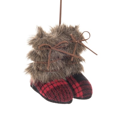 Buffalo Check Boots Polyester Paperboard Holiday Christmas Xmas Ornament