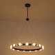 preview thumbnail 8 of 8, Rezz Black Modern Wagon Wheel LED Large Chandelier - 33.86 in. W x 32.68 in. H x 33.86 in. D