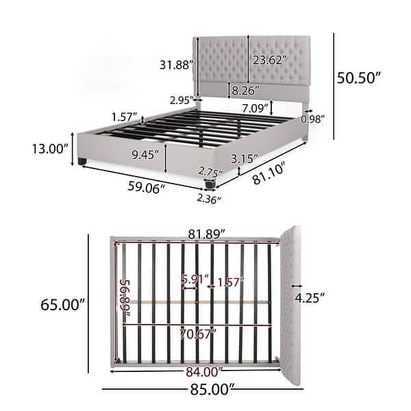 dimension image slide 1 of 3, Kaelyn Upholstered Tufted Queen Bed Set by Christopher Knight Home