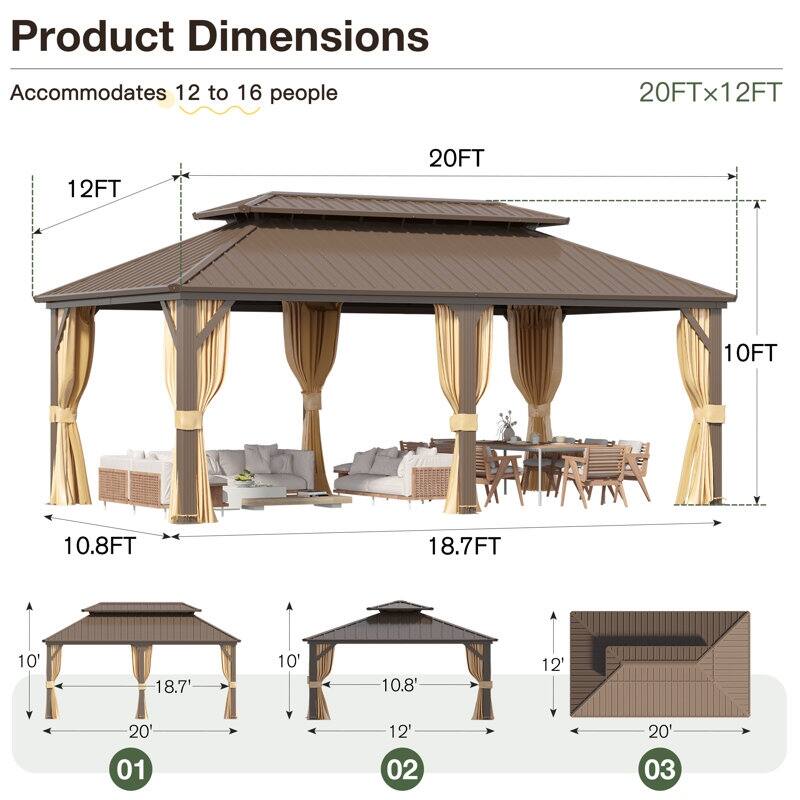 Pro Series Outdoor Hardtop Gazebo, 4.73” Extra-Thick Aluminum Columns, Galvanized Steel Roof | Premium Curtains & Netting