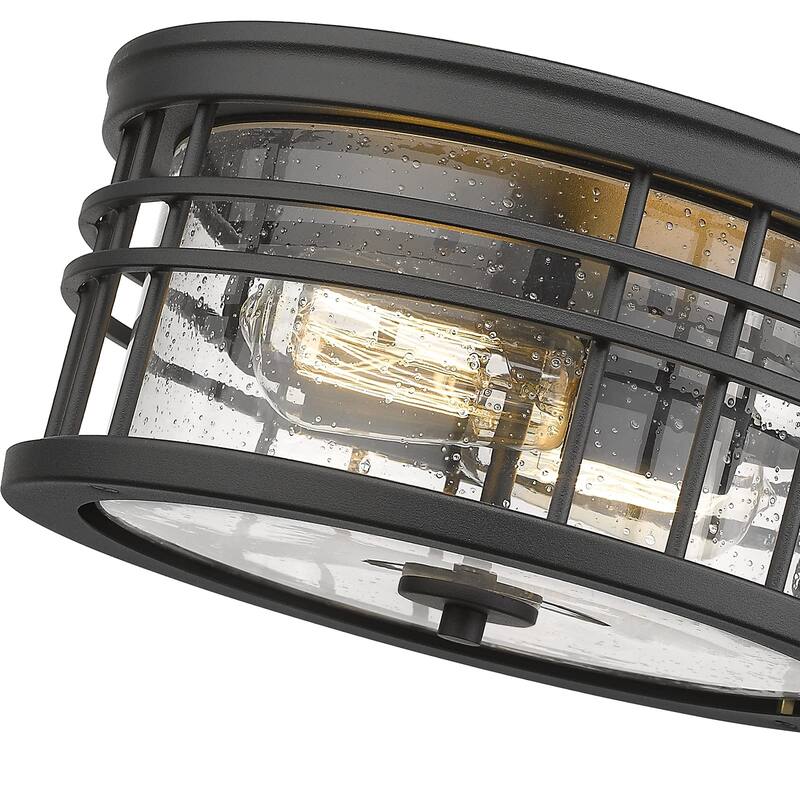 12 Inch 2-Light Seeded Glass Black Finish Flush Mount Ceiling Light