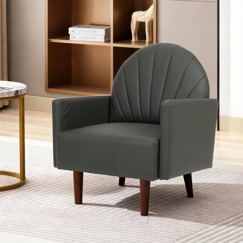 Contemporary Shell-shaped Amchair with Upholstery and Wooden Legs, Suitable for Living Rooms