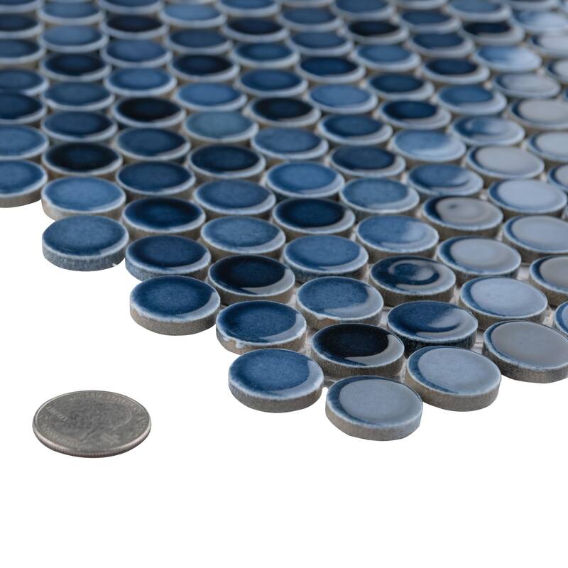 Merola Tile Hudson Penny Round Glacier 11-7/8" x 12-5/8" Porcelain Mosaic Floor and Wall Tile