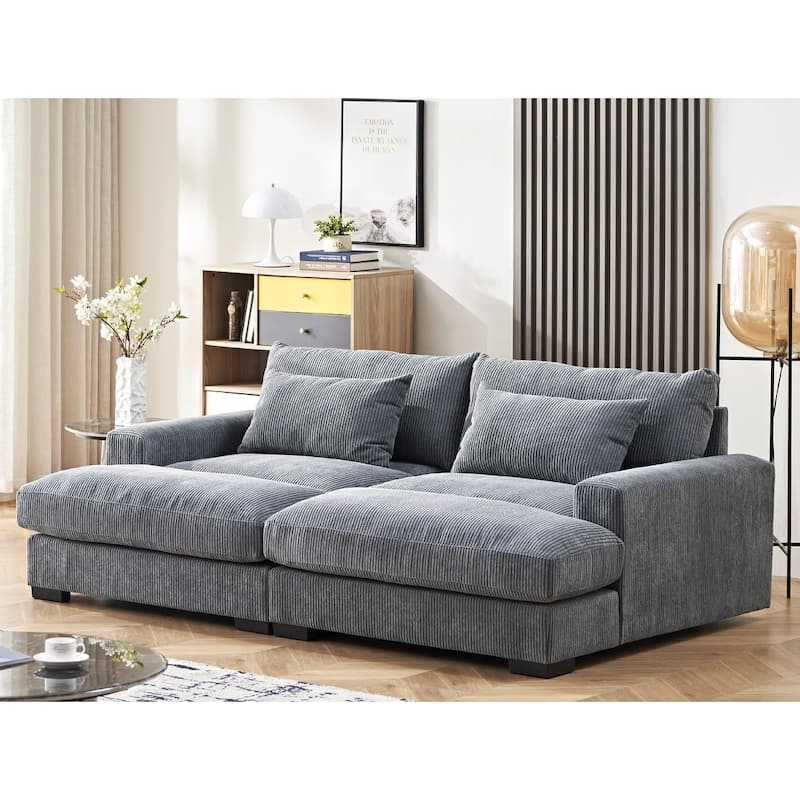 Luxe Sleeper Sofa with Soft Corduroy Upholstery Double Chaise Design Convertible to Twin Size Bed Extra Large - Grey