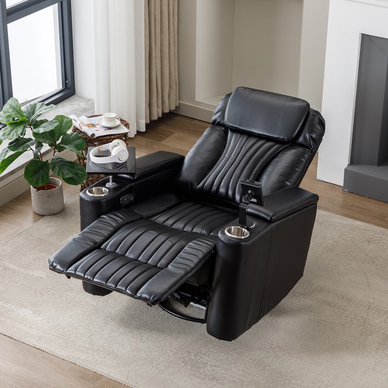 270° Power Swivel Lift Recliner Chair with Cell Phone Stand & Cup Holders, Swivel Tray Table, Lazy Boy Sofa Chair for Home