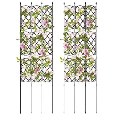 Black Metal Garden Trellis 3 Panels Adjustable 32"-64" Height Climbing Plant Support Frame - 19" x 64"