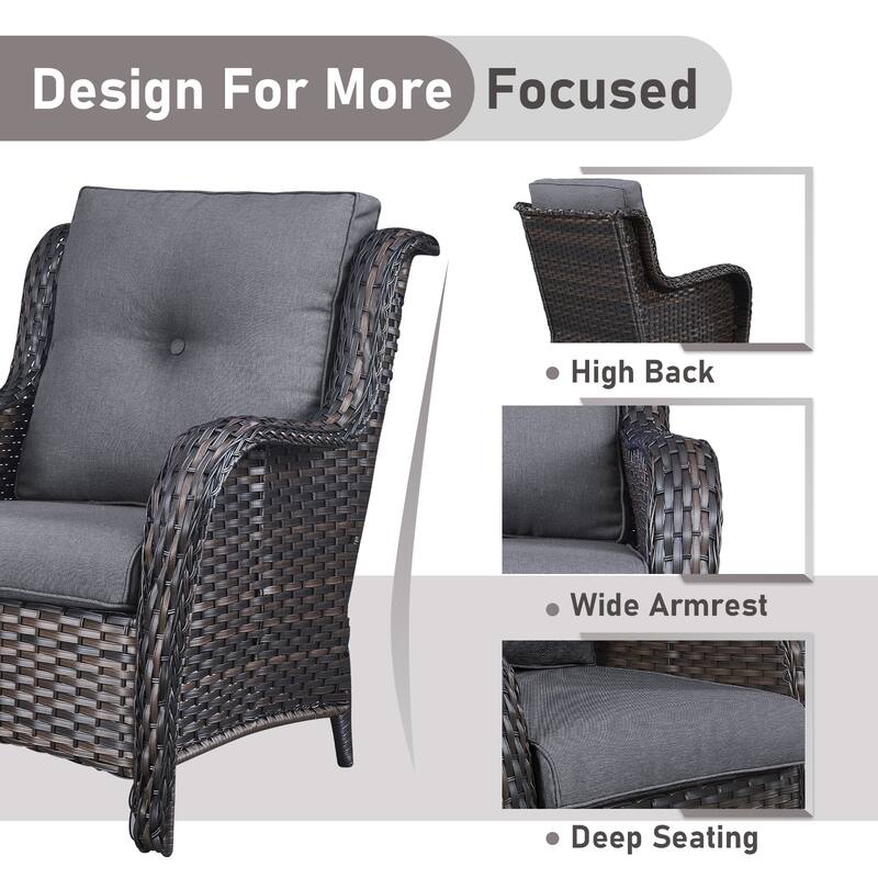 Fire Pit Table with Patio Chairs Ottomans Brown-Grey - Brown