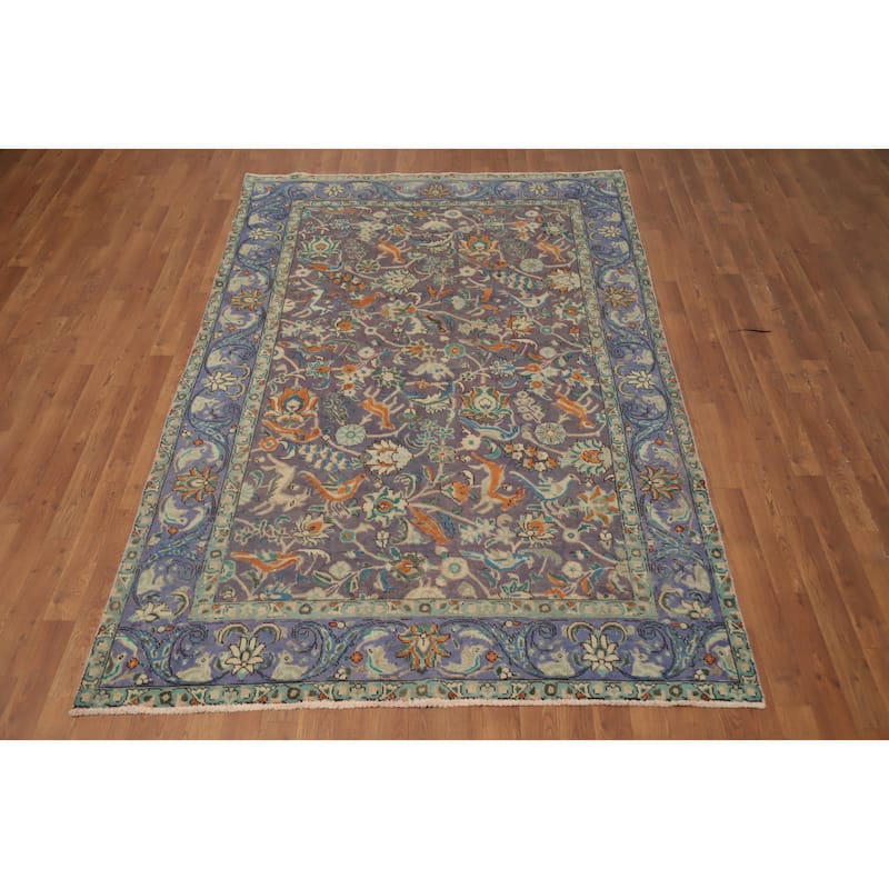 Hand Knotted Oriental 100% Wool Carpet Traditional All-Over Purples Tabriz Area Rug - 7' 10'' X 5' 3''