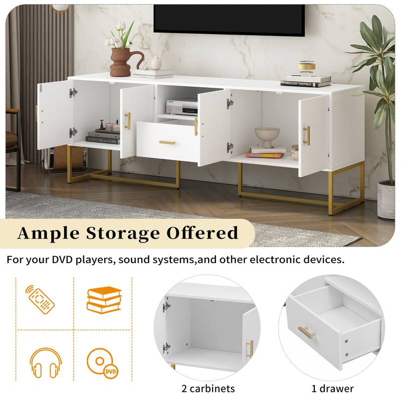 Roomfitters Modern TV Stand for up to 70 Inch TV, Media Cabinet with Drawer, Metal Legs and Safety Features, Black
