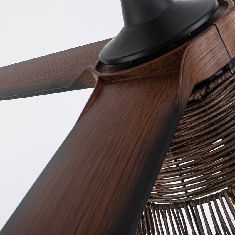 60" Natural Rattan Brown Ceiling Fan with Light Kit and Remote Control - 60 in. D x 60 in. W x 15.7 in. H