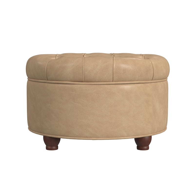 Copper Grove Lamentin Tufted Faux Leather Round Storage Ottoman