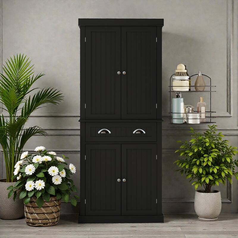 71 Inch Kitchen Pantry Storage Cabinet with 4 Doors and Drawer, Freestanding Cupboard with Adjustable Shelves