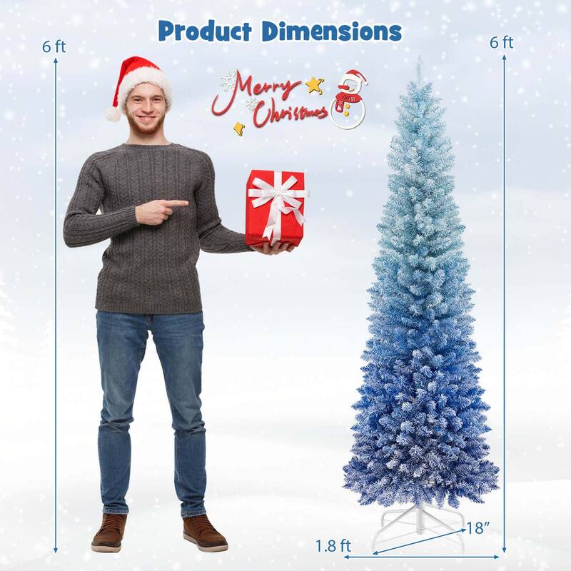 Snow Flocked Artificial Christmas Tree Blue Gradient Xmas Tree - 6 Foot