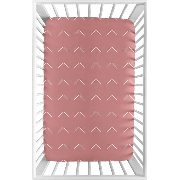 slide 2 of 6, Sweet Jojo Designs Mauve Pink Boho Arrow Girl Fitted Mini Portable Crib Sheet Dark Rose Ivory Bohemian Farmhouse Shabby Chic
