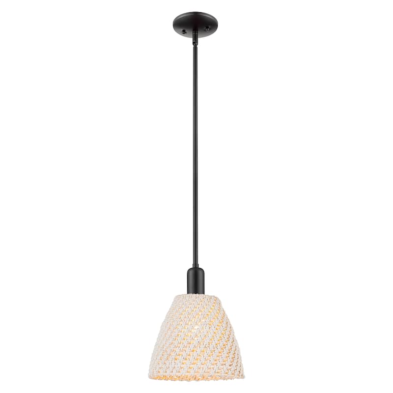 Innovations Lighting Downtown Urban - Natural Ballston Dome - 1 Light 9" Stem Hung Mini Pendant - Natural Shade/Matte Black