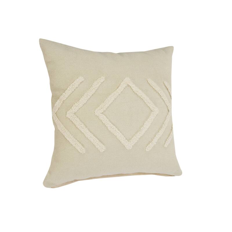 Handmade Diamond Overtufted Cotton Throw Pillows - 20" - Cream - Set of 2
