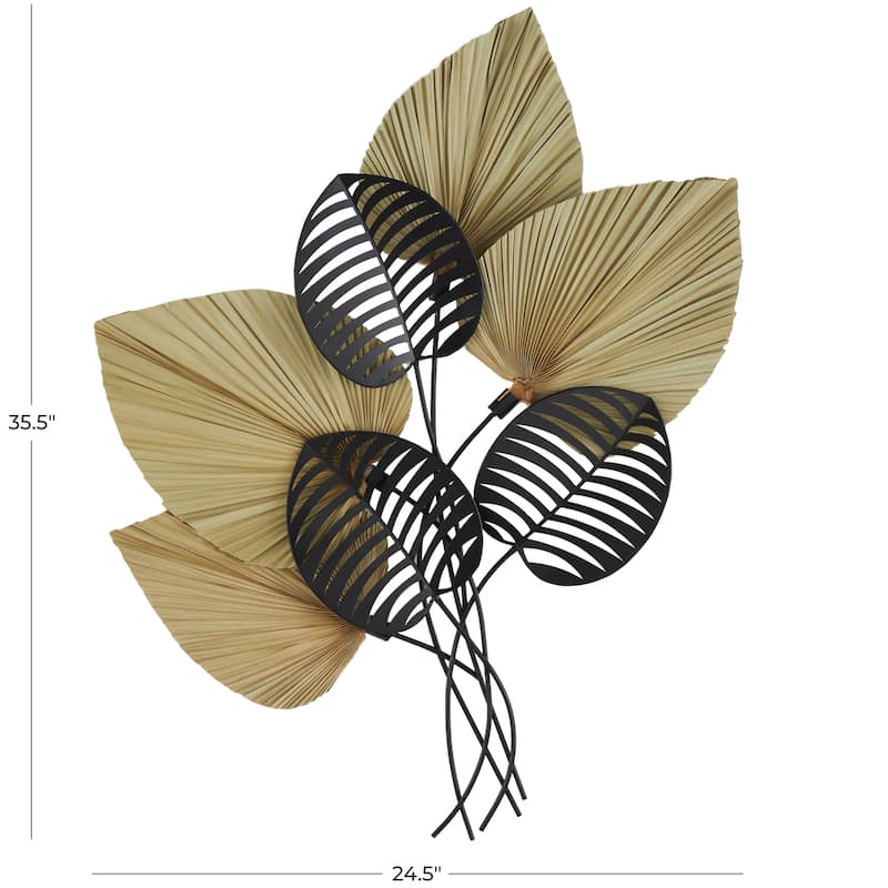 Metal Leaf Layered Home Wall Decor with Palm Leave Accents - Brown - Roche River Decor