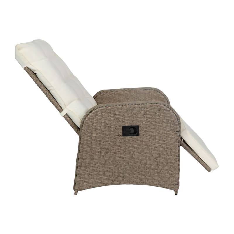 Indoor/Outdoor Wicker Rattan Recliner with Flip-Up Side Table