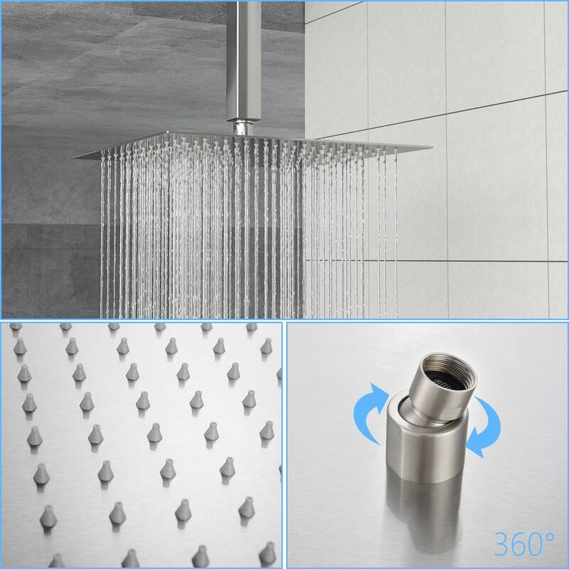 Wall Mounted Square Shower System and Handheld Showerhead Set