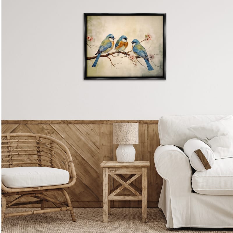 Stupell Bird Trio on Branch Framed Floater Canvas Wall Art Design By Arlington Prints