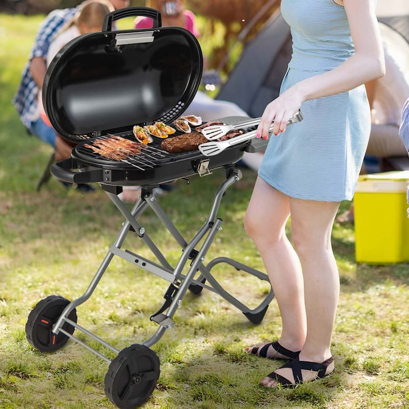 Portable Propane Folding Gas Grill Griddle with Wheels & Side Shelf