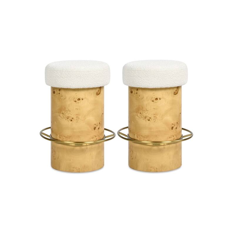 Nebula 26" Burl Wood Boucle Upholstered Counter Height Bar Stool