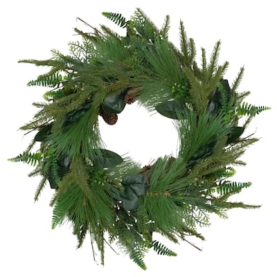 Long Needle Pine Mixed Foliage Artificial Christmas Wreath 25-Inch