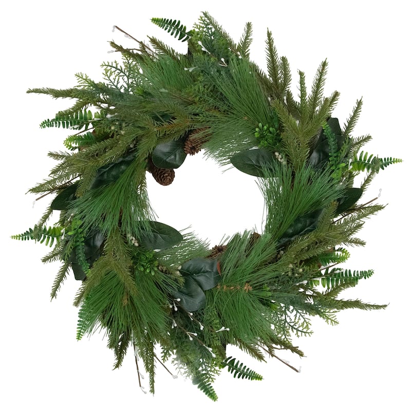 Long Needle Pine and Mixed Foliage Artificial Christmas Wreath 25-Inch Unlit - 25"