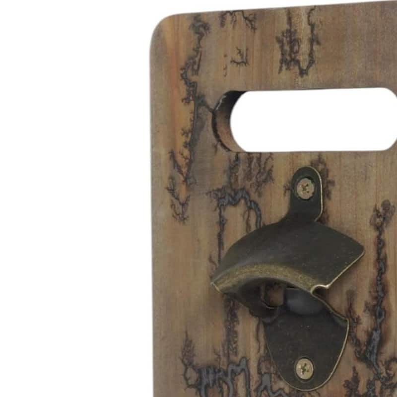 HomeRoots 18" Brown Rustic Solid Wood Man Cave Bottle Cap Catcher Wall Decor