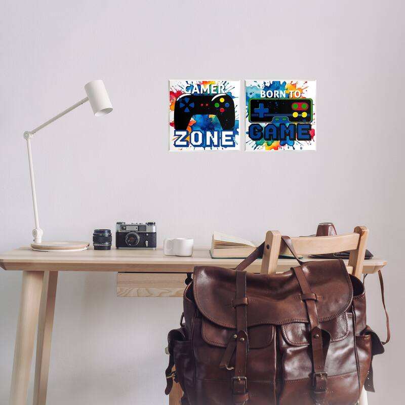 Stupell Gamer Zone on Splash Wall Plaque Art Design By Kim Allen (Set of 2)