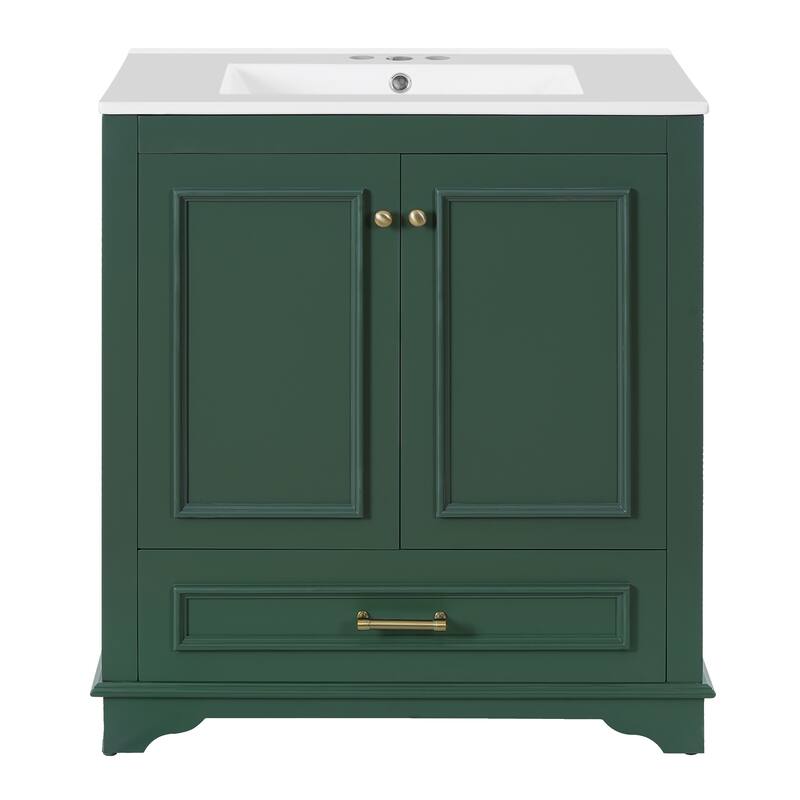 Bathroom Vanity with Ceramic Sink, Freestanding Bathroom Storage Cabinet, Bathroom Cabinet with 2 Soft Closing Doors & 1 Drawer