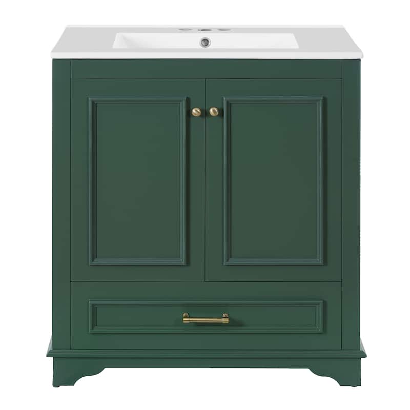 Luxurious 30" Bathroom Vanity with Ceramic Sink, 2 Soft Closing Doors & Solid Wood Frame Storage Cabinet