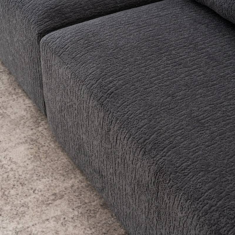 4-Seater Compression Sofa with Pillows, Wood Grain Chenille Fabric