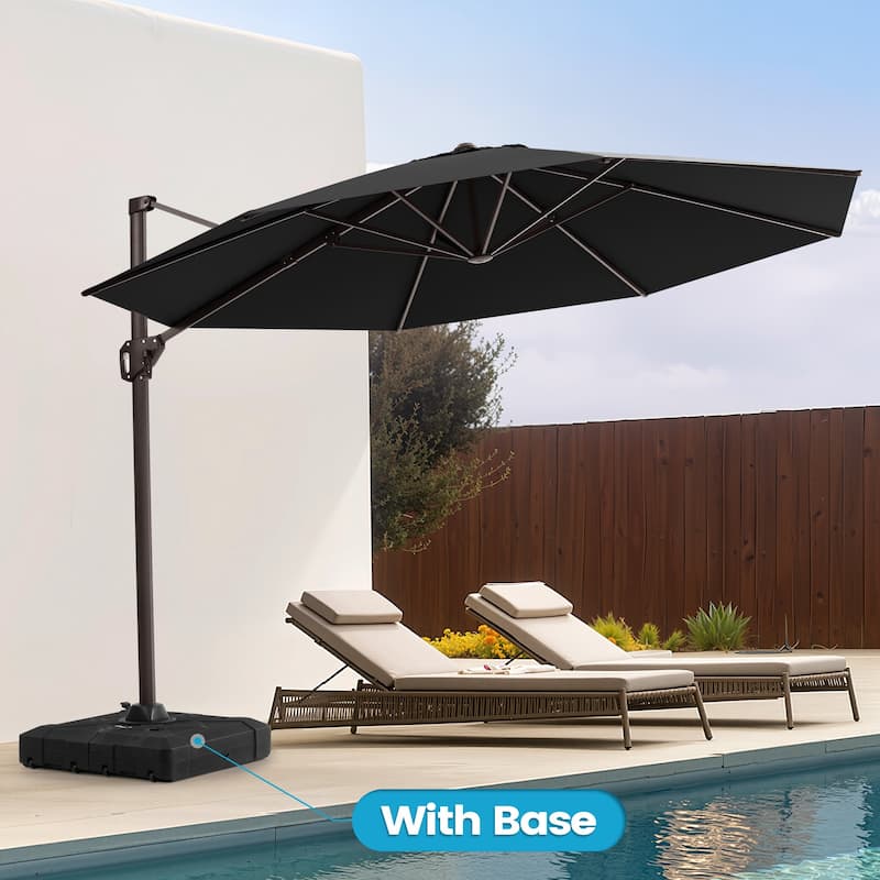 11 Ft Outdoor Patio Cantilever 360 Degree Rotation Offset Umbrella with Weighted Base