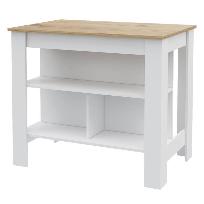 Brooklyn Kitchen Island, Three Concealed Shelves - White