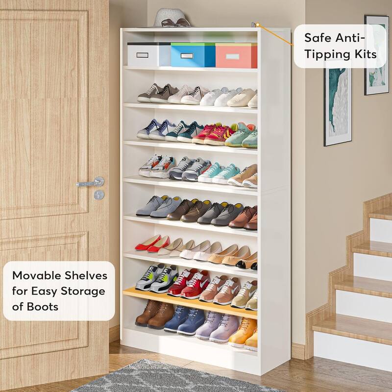 31" Width White Shoe Cabinet, 9 Tiers 40-45 Pairs