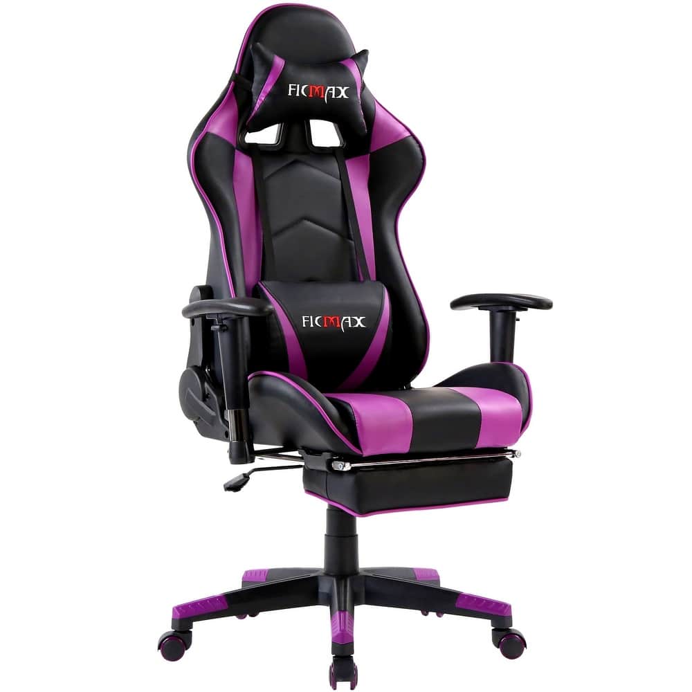 Ficmax Ergonomic Massage Gaming Chair with Footrest and Headrest