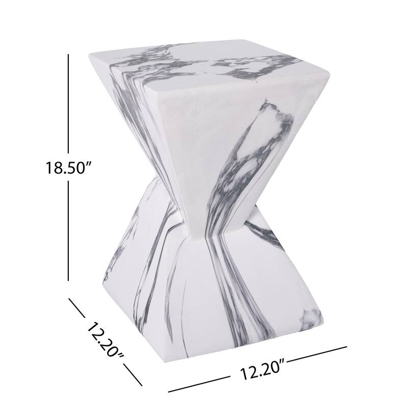 Christopher Knight Home - Modern Indoor/Outdoor 18.5"H Geometric Faux Marble MgO Accent Side Table with Sculptural Fluted Design