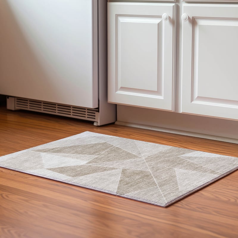 Premium Washable Super Soft Contemporary Mosaic Mayfield Rug - Taupe - 1' 8" x 2' 6" - Rectangle