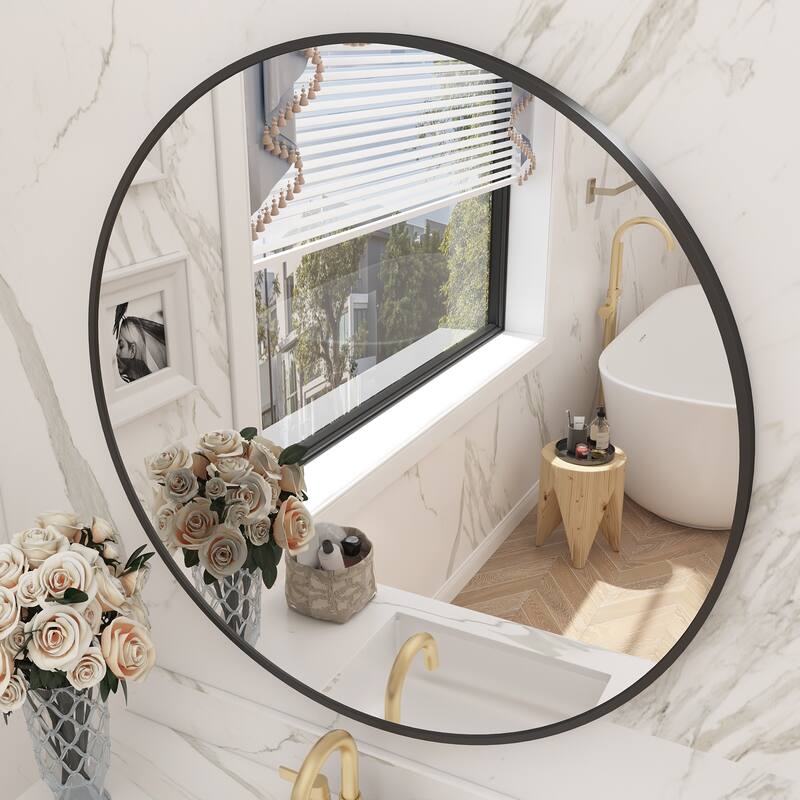 KIOTEE Full Length Round Aluminum Alloy Framed French Cleat Mounted Wall Decor Bathroom Vanity Mirror with 5-Year Warranty